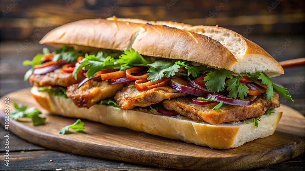 Delicious pork belly banh mi sandwich Delicious pork belly banh mi sandwich