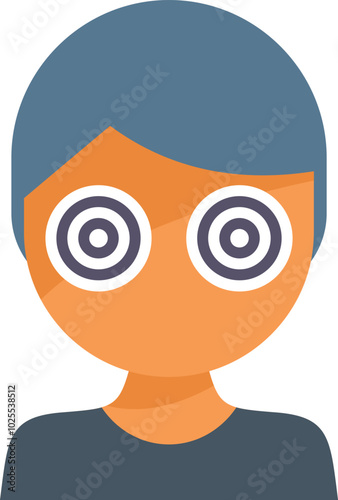 Young man feeling dizzy with spiral eyes showing dizziness, sickness, vertigo, tiredness or unconsciousness