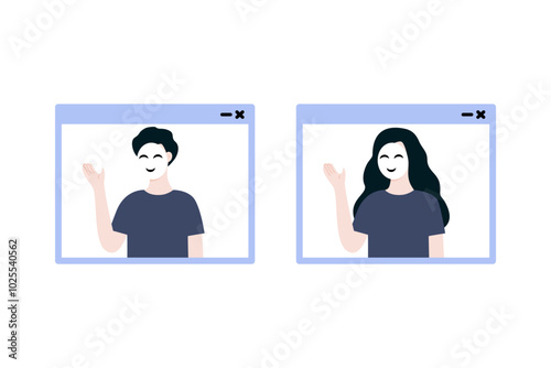 Man and woman scammer on computer browser screen set. Online fraud, scam, data hacking, cybercrime, web security concepts. Flat people character vector design illustration.