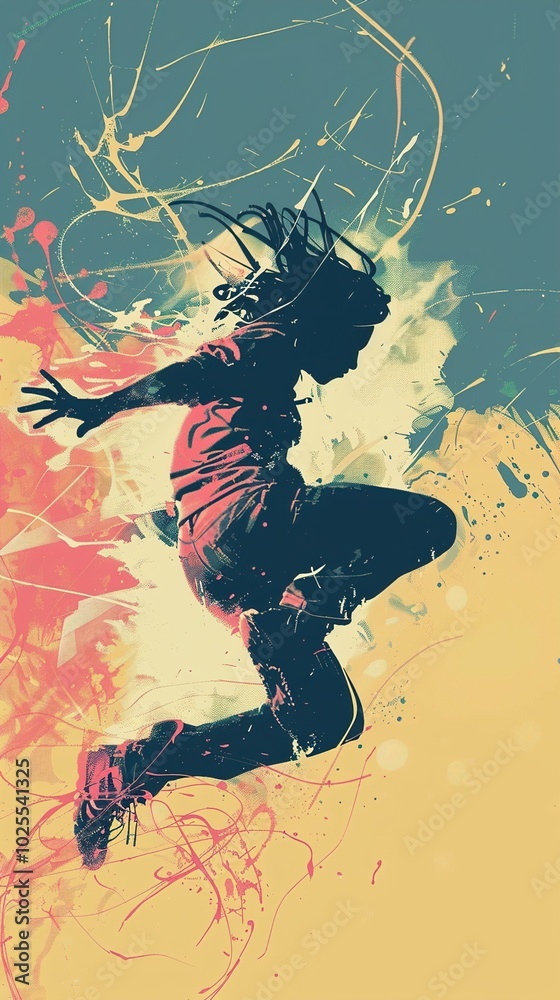 Silhouette of a Person Jumping with Paint Splatter Silhouette of a Person Jumping with Paint Splatter