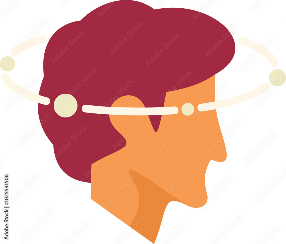 Profile of man with satellites orbiting head depicting concept of thinking Profile of man with satellites orbiting head depicting concept of thinking