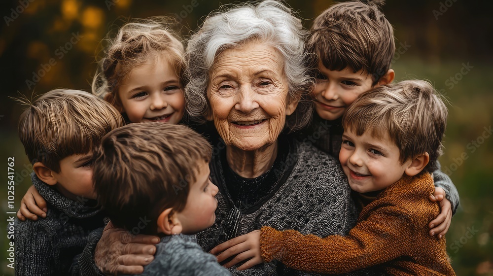 Joyful Connection of Elderly Woman with Children Joyful Connection of Elderly Woman with Children