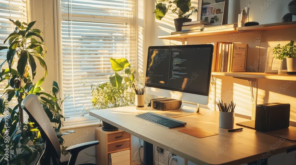 Ergonomic Home Office Setup with Natural Lighting Ergonomic Home Office Setup with Natural Lighting