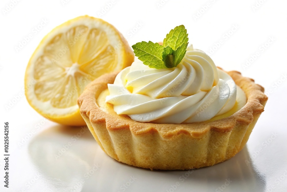 Delicious tartlet with lemon and protein cream on a white background Delicious tartlet with lemon and protein cream on a white background