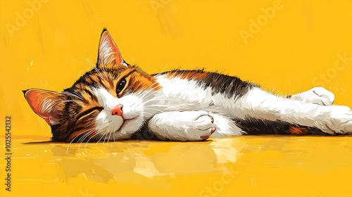 Mischievous Feline Slipping on Polished Floor in Vibrant Pop Art