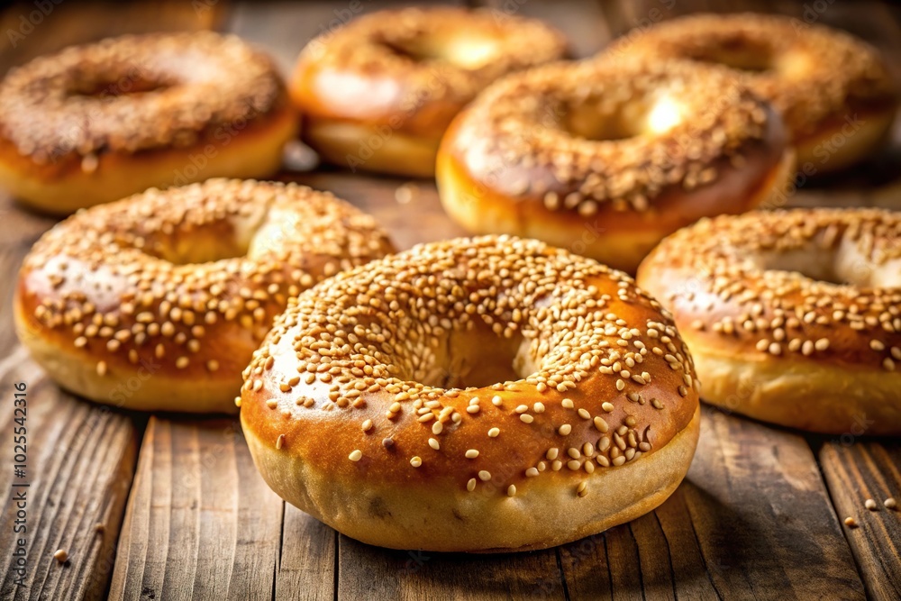 Delicious toasted sesame bagels on plate Delicious toasted sesame bagels on plate