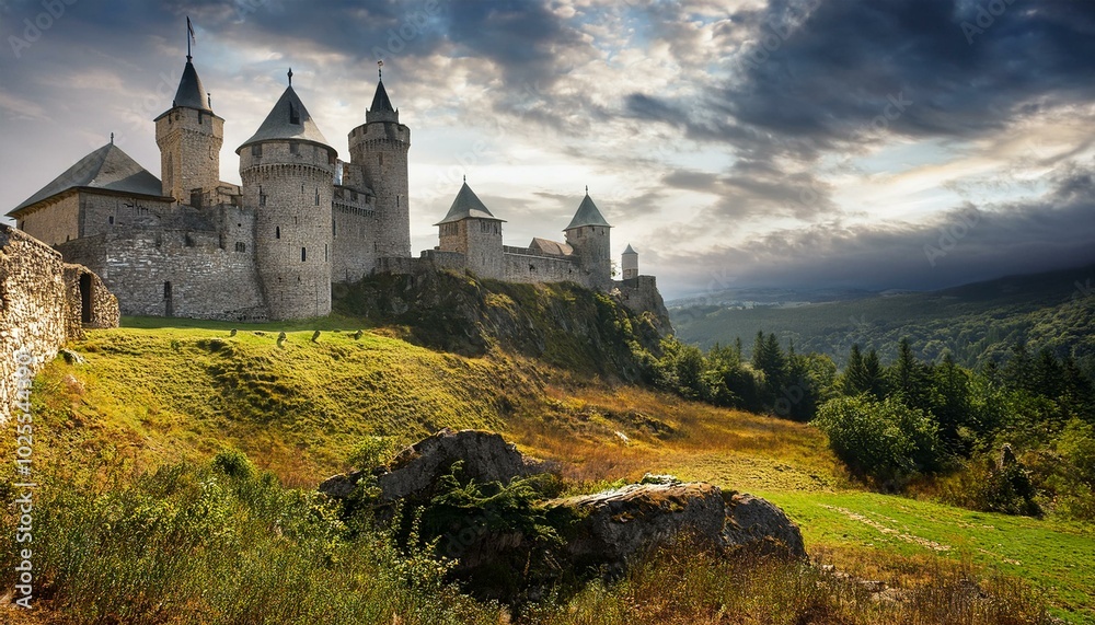 Fototapeta premium Timeless romance captured in castle settings.
