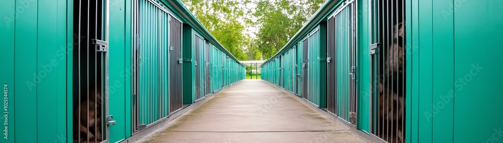 Symmetrical view of a vibrant green corridor with overhead trees, evoking a sense of tranquility and architectural balance. Symmetrical view of a vibrant green corridor with overhead trees, evoking a sense of tranquility and architectural balance.