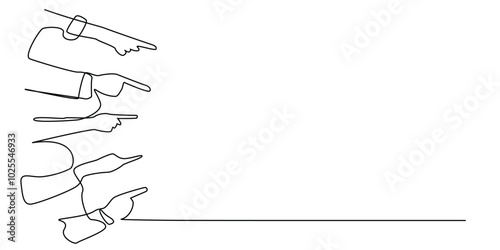 one continuous line drawing of several hands pointing.one line drawing of several hands pointing.single line vector illustration.isolated white background
