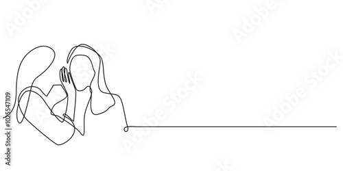 one continuous line drawing of a woman whispering into her friend's ear. one line drawing of a woman whispering conveying news, giving news, conveying gossip. single line vector illustration