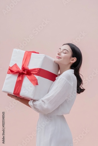 Happy female with gift box in holiday season.