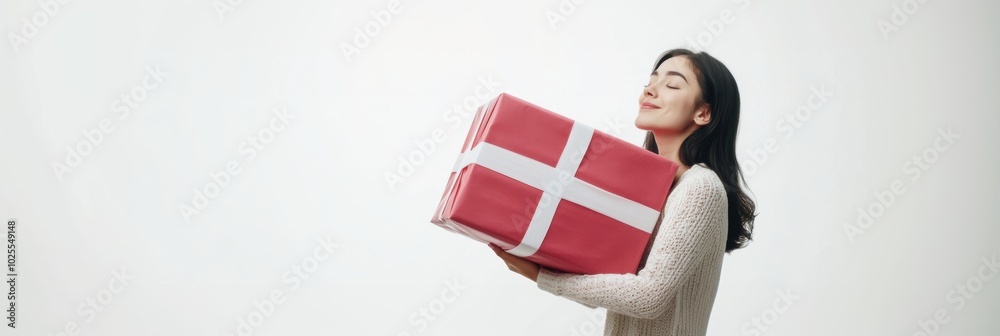 Happy female with gift box in holiday season. Happy female with gift box in holiday season.