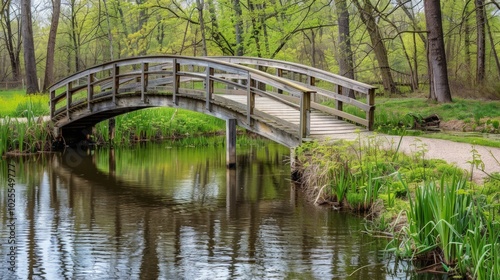 Wooden Bridge Over a Serene Pond