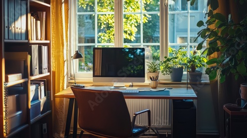 Wallpaper Mural Serene Home Office Space with Natural Light Torontodigital.ca