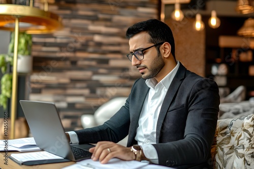 Stressed Male Worker in Modern Office.