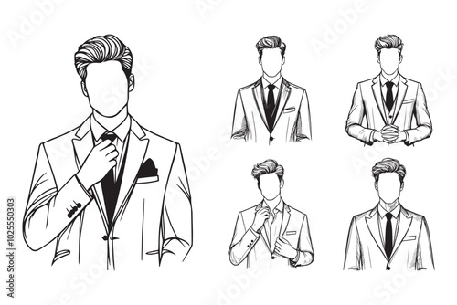 Hand-drawn clipart featuring a sophisticated man in a corporate pose