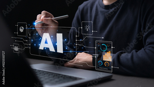 Internet technology and people's networks use AI to help with working and searching, AI Learning or artificial intelligence in business and , AI technology in everyday life.