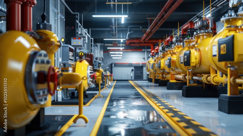 Industrial Machinery and Piping in a Modern Facility Industrial Machinery and Piping in a Modern Facility