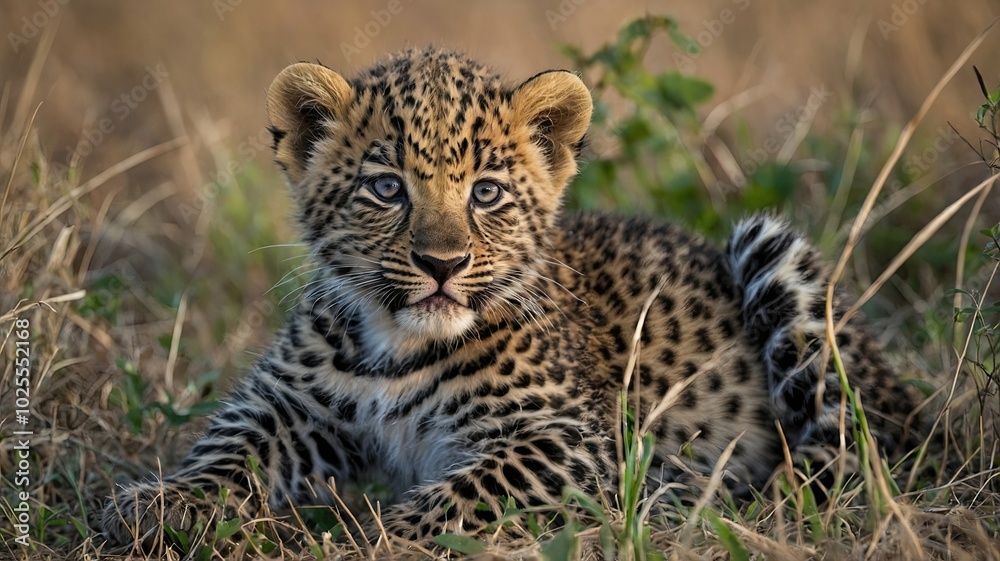 Fototapeta premium image of leopard cub tanzania africa