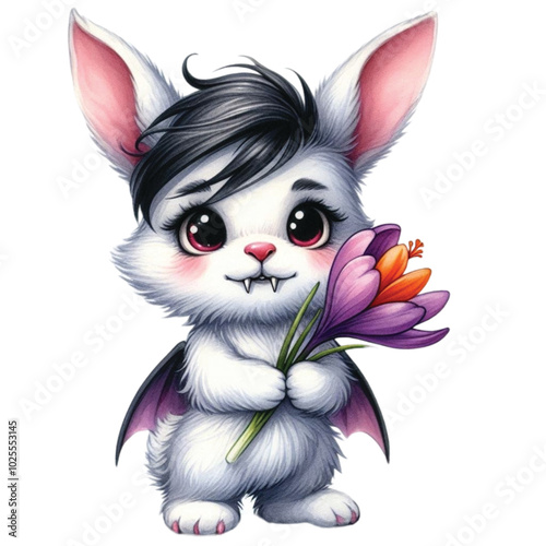 Cute rabbit wearing a vampire costume Halloween clipart watercolor