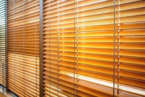 description: Gentle folds of window blind with amber colors