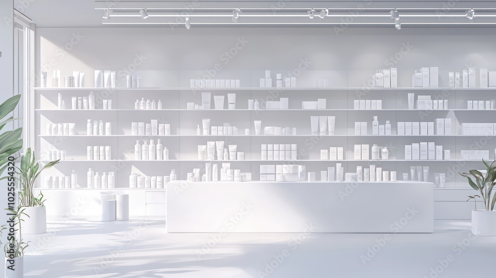 3D mockup of an in-store display for organic cosmetics, blank for product placement. 3D mockup of an in-store display for organic cosmetics, blank for product placement.