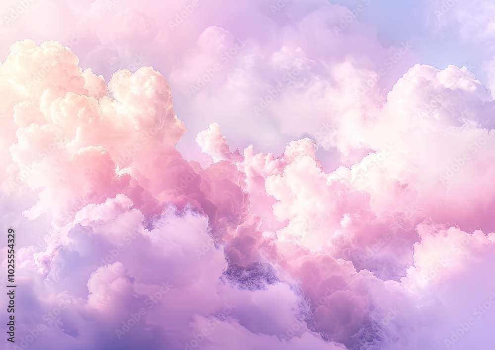 The sun shines through pink clouds, creating a beautiful natural landscape The sun shines through pink clouds, creating a beautiful natural landscape