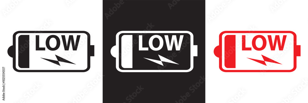 Low Battery icon. isolated on white and black background. Vector illustration EPS 10 Low Battery icon. isolated on white and black background. Vector illustration EPS 10