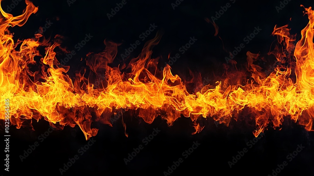 Fiery Flames Dancing on Black Background Fiery Flames Dancing on Black Background