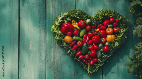 Heart-Shaped Arrangement of Colorful Healthy Vegetables for a Fresh and Nutritious Lifestyle photo