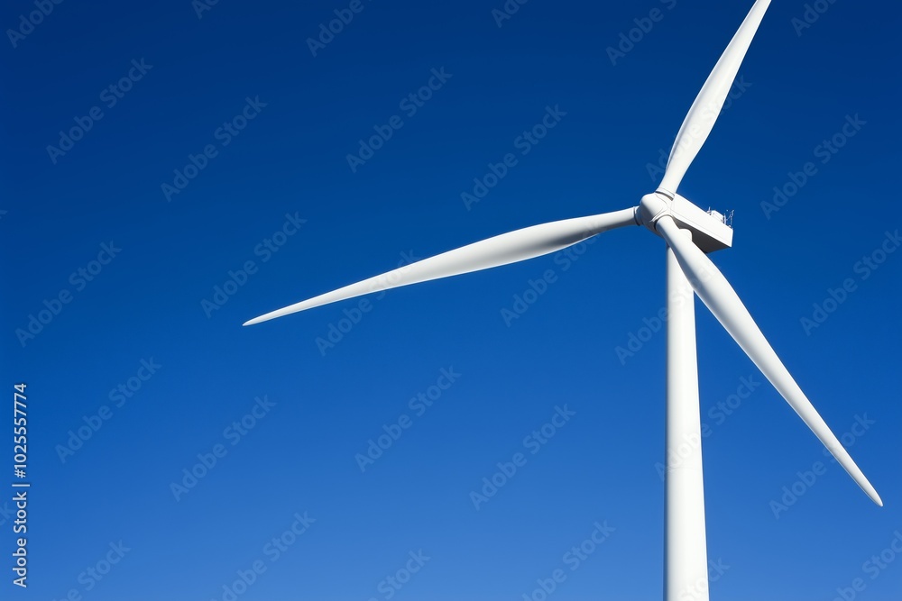 Wind turbine isolated on blue background with copy space Wind turbine isolated on blue background with copy space