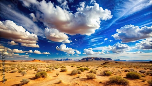 Fototapeta Naklejka Na Ścianę i Meble -  Desert landscape with clouds and blue sky aerial view