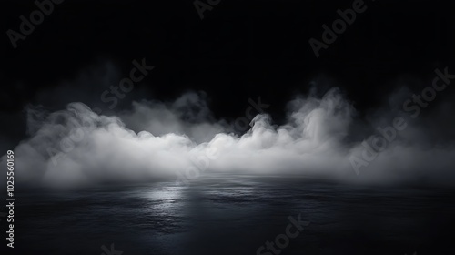 Dark Mysterious Foggy Scene with a Glowing Surface