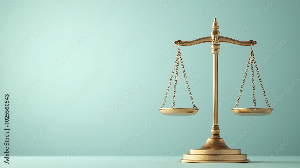 Golden scales of justice balanced, law and fairness concept, 3D illustration Golden scales of justice balanced, law and fairness concept, 3D illustration