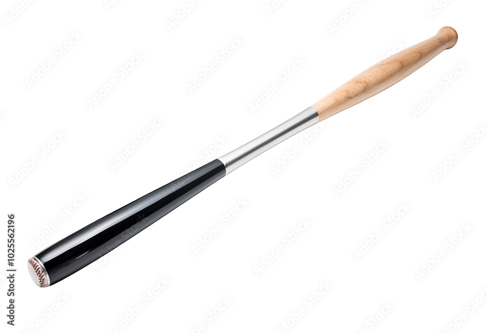 Stylish baseball bat with a wood handle and metallic barrel lying on a clean transparent background Stylish baseball bat with a wood handle and metallic barrel lying on a clean transparent background