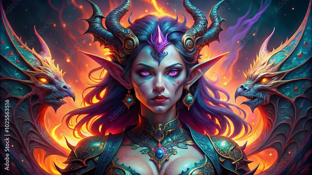 Enigmatic AI Succubus Illustration Featuring Mystical Elements and Alluring Design for Fantasy and Sci-Fi Themes