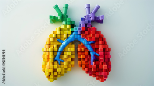 Heart Shape Made from Colorful Building Bricks on White Background