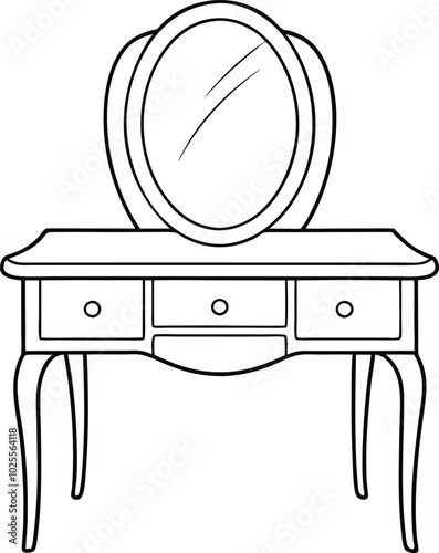 vintage dressing table, minimalist dressing table design, dressing table with mirror, line art vector