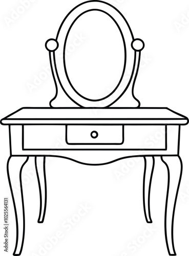 vintage dressing table, minimalist dressing table design, dressing table with mirror, line art vector