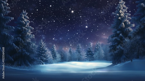 Snowy Forest Night with Falling Snowflakes photo