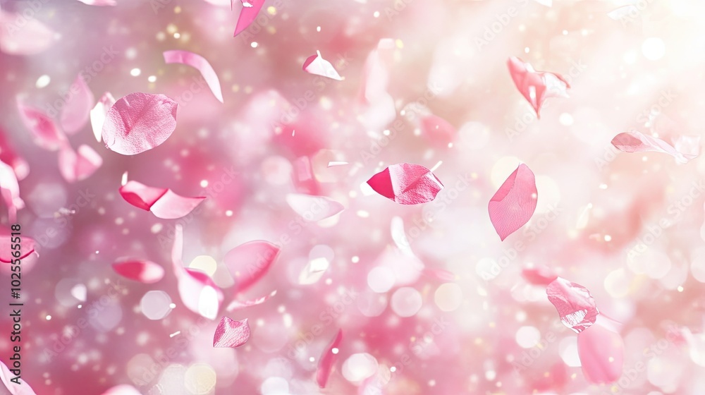 Pink confetti falling gently from above, with a soft bokeh effect creating a celebratory mood. Pink confetti falling gently from above, with a soft bokeh effect creating a celebratory mood.