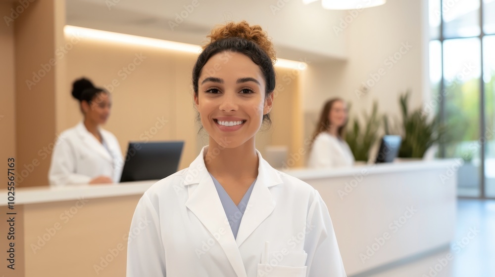 Modern Healthcare Clinic Reception with Friendly Staff Welcoming Patients in a Warm Atmosphere Modern Healthcare Clinic Reception with Friendly Staff Welcoming Patients in a Warm Atmosphere