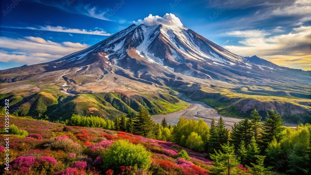 Fototapeta premium Explore Mount St Helens National Volcanic Monument: A Stunning Natural Wonder in Washington’s Scenic Landscape