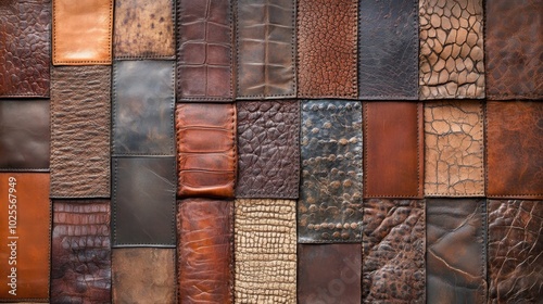 Obraz na płótnie A patchwork of different leather types, ranging from smooth to textured, in various shades of brown. w salonie