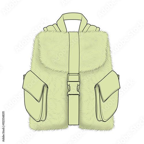 Girls fuzzy utility backpack vector design technical drawing by adobe illustrator