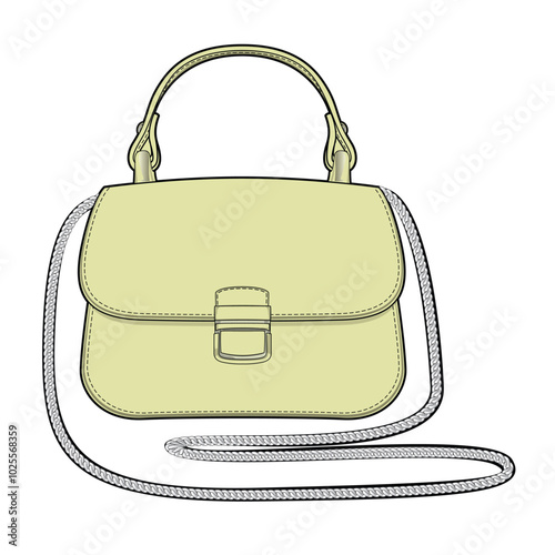 Girls purse mini crossbody bag technical line drawing vector mockup template