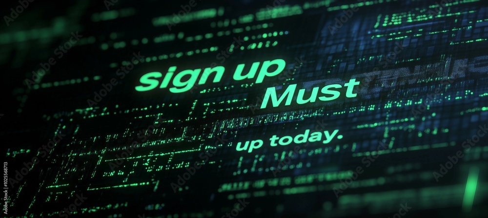 Sign Up Now - Digital Green Text on Black Background Sign Up Now - Digital Green Text on Black Background