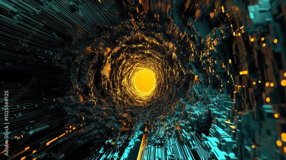A vibrant tunnel of light and energy, depicting a dynamic blend of blue, black, and yellow hues, creating an otherworldly, futuristic atmosphere. A vibrant tunnel of light and energy, depicting a dynamic blend of blue, black, and yellow hues, creating an otherworldly, futuristic atmosphere.
