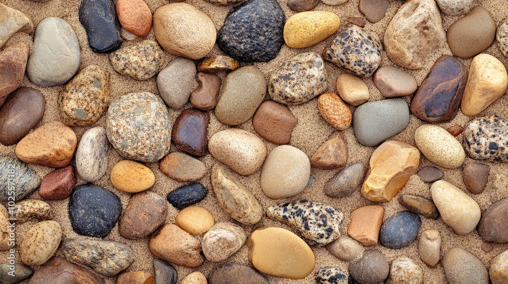 A close-up of tiny desert pebbles scattered across fine sand, highlighting the contrast in textures between the smooth stones and granular sand A close-up of tiny desert pebbles scattered across fine sand, highlighting the contrast in textures between the smooth stones and granular sand