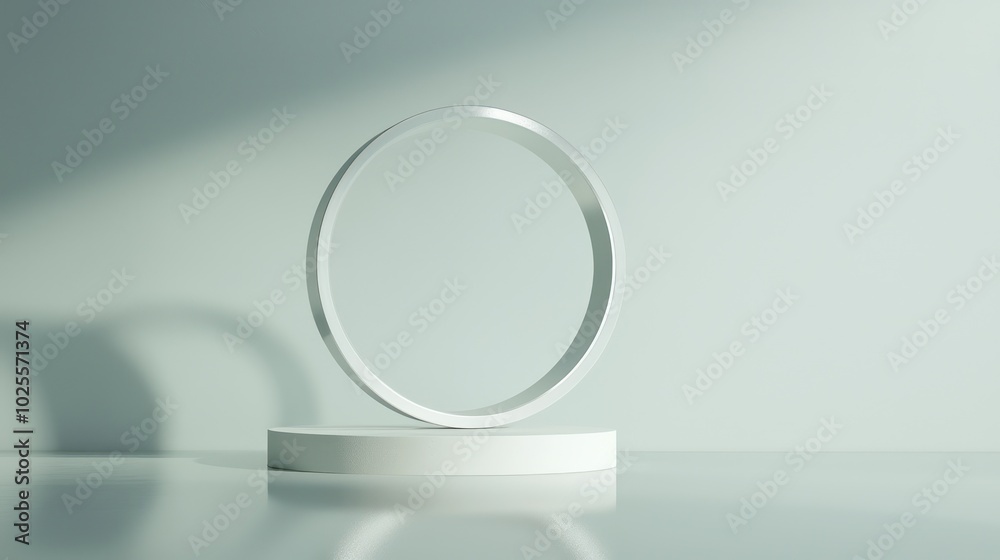 Rounded 3D ring display, blank, with subtle reflections, in a minimal setup. Rounded 3D ring display, blank, with subtle reflections, in a minimal setup.
